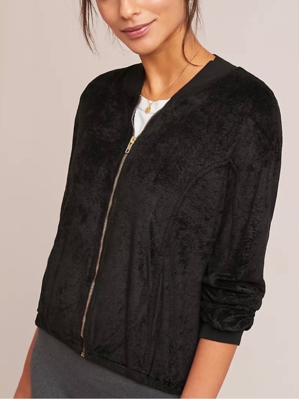 Michael Stars Vali Velvet Bomber Jacket Black Size Large